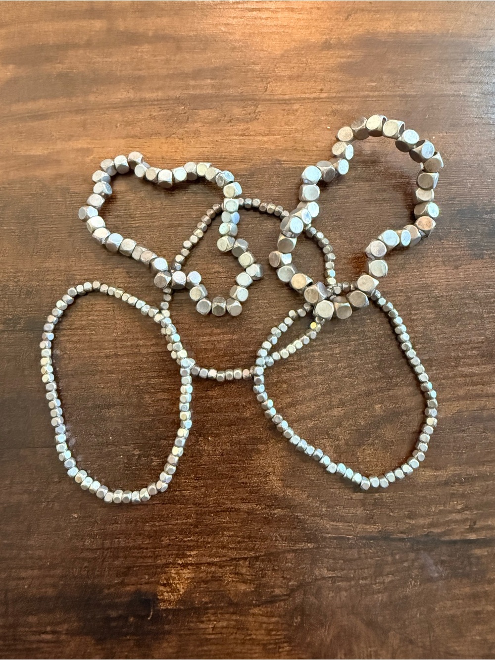 Beaded Stretch Bracelet Set in Silver Tone - Layered Women's Bracelets